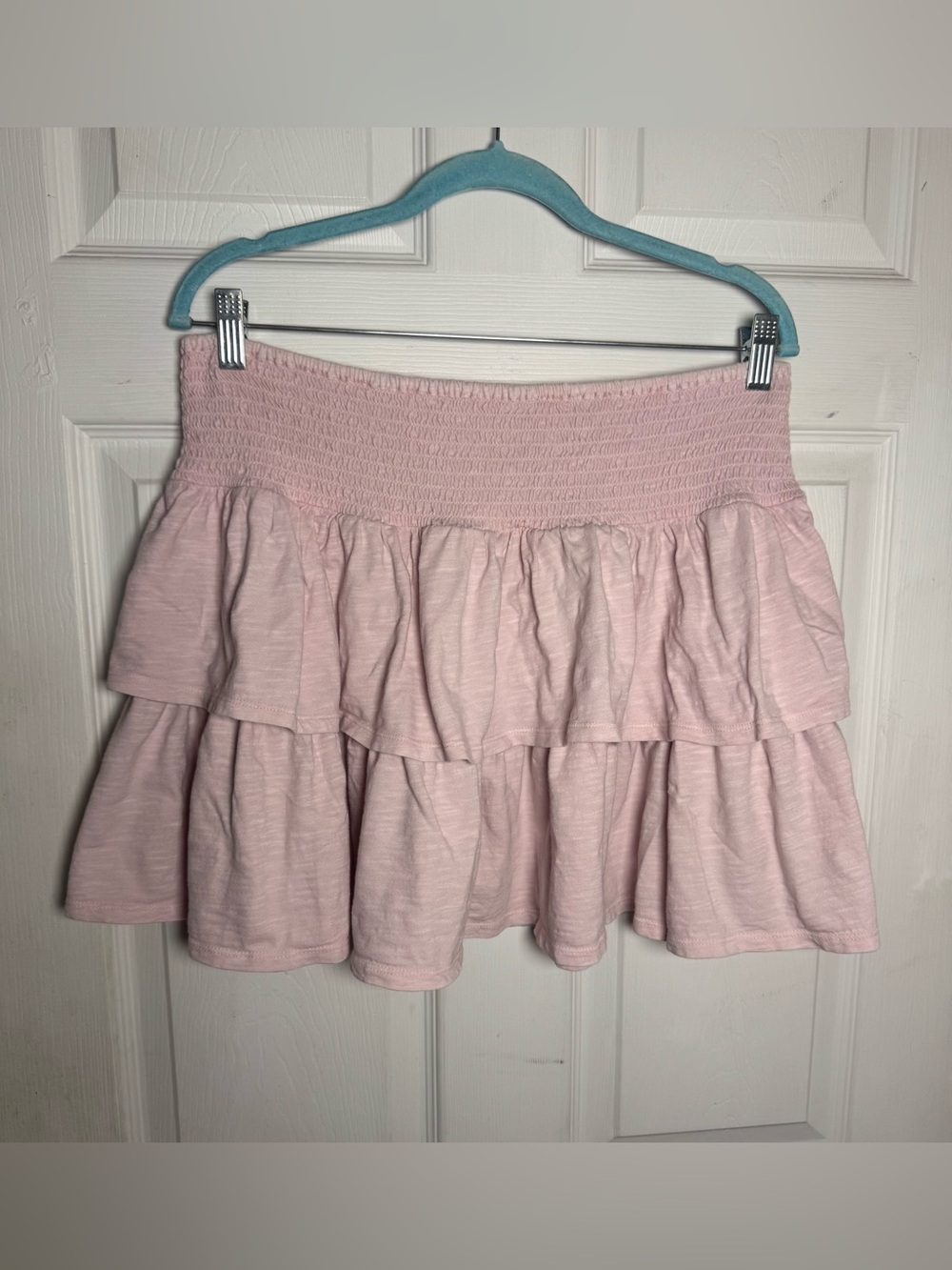 Aerie Blush Pink Smocked Tiered Ruffle Mini Skirt Coquette Preppy Cottagecore